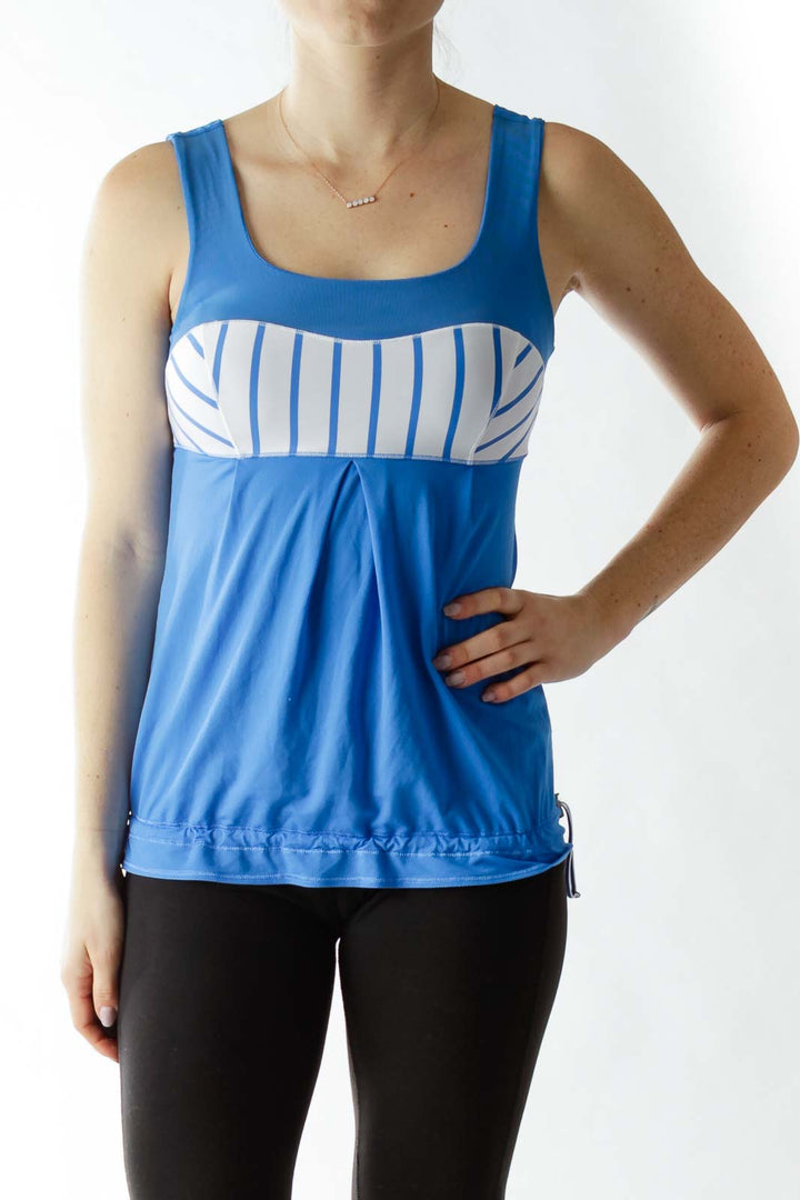 Blue White Striped Color Block Yoga Top