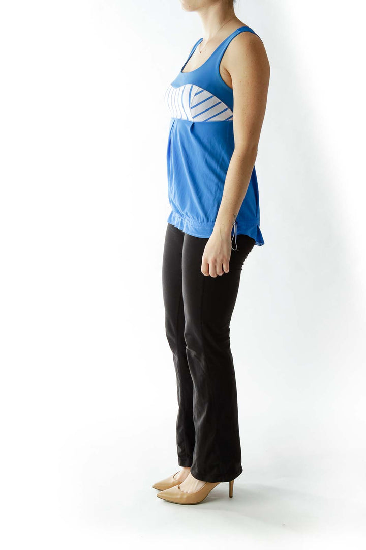 Blue White Striped Color Block Yoga Top