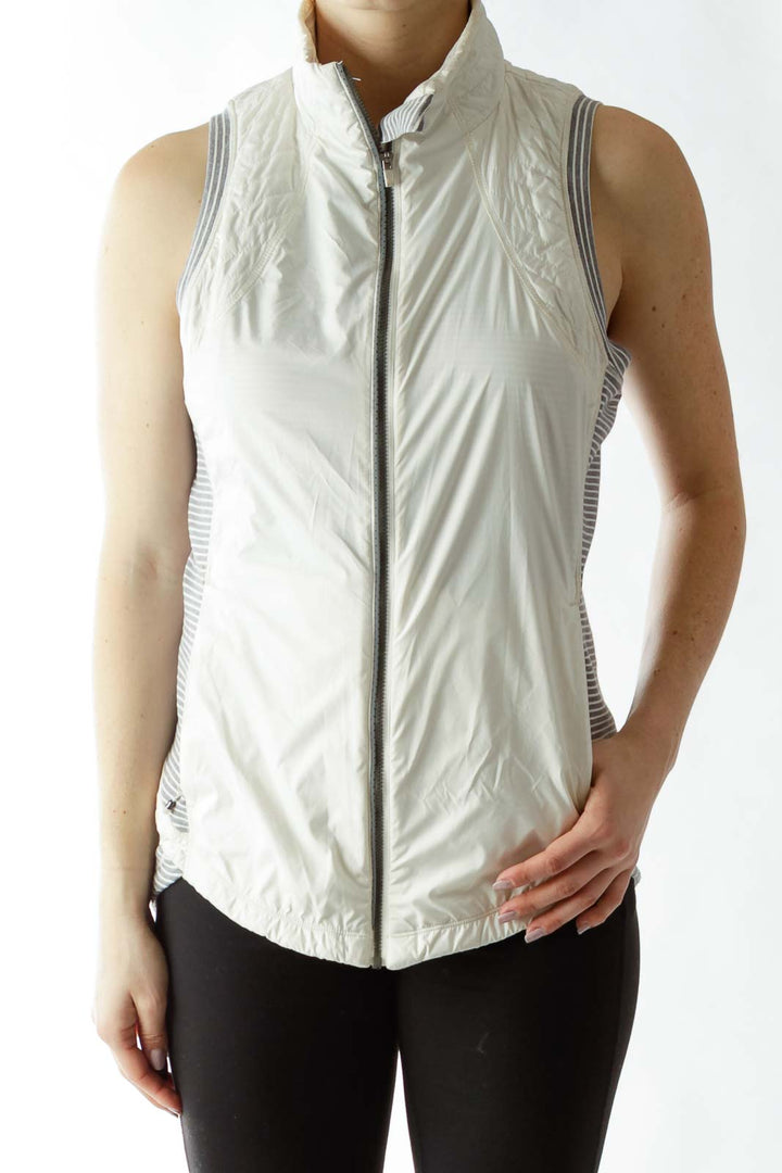 Cream Gray Striped Layered Vest