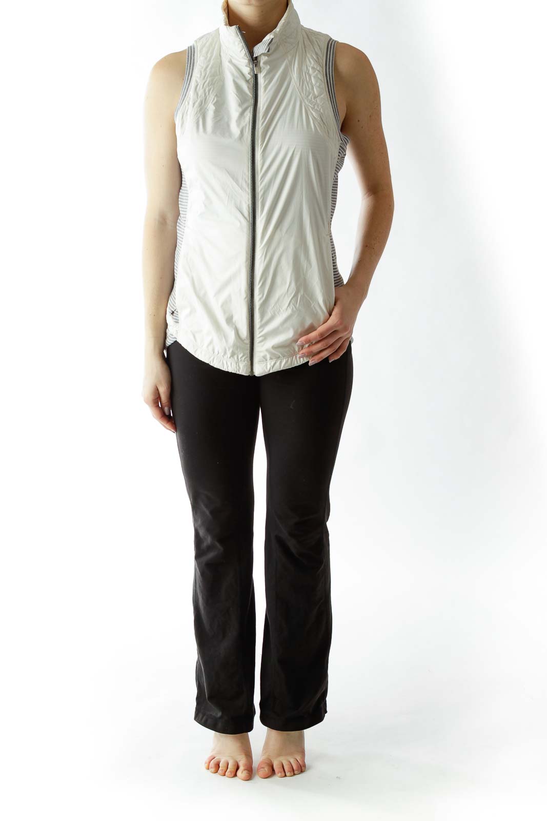 Cream Gray Striped Layered Vest