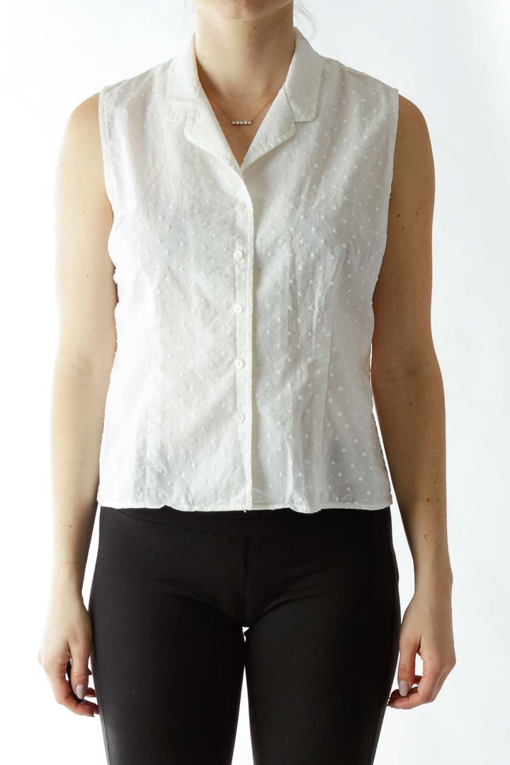 White Sleeveless Blouse with Textured Dot Details