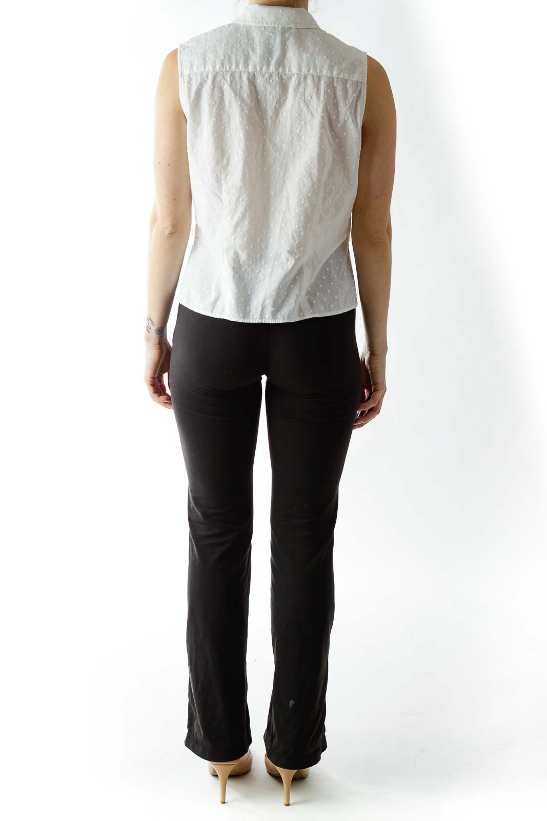 White Sleeveless Blouse with Textured Dot Details