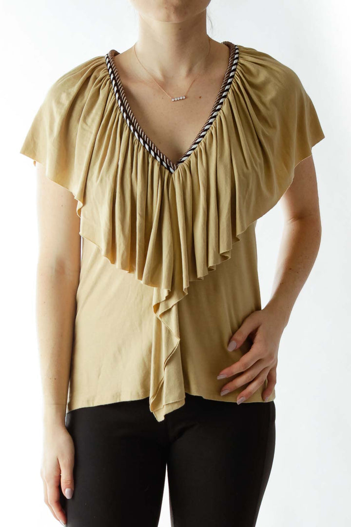 Beige Ruffled Top with Neck Rope Detailing