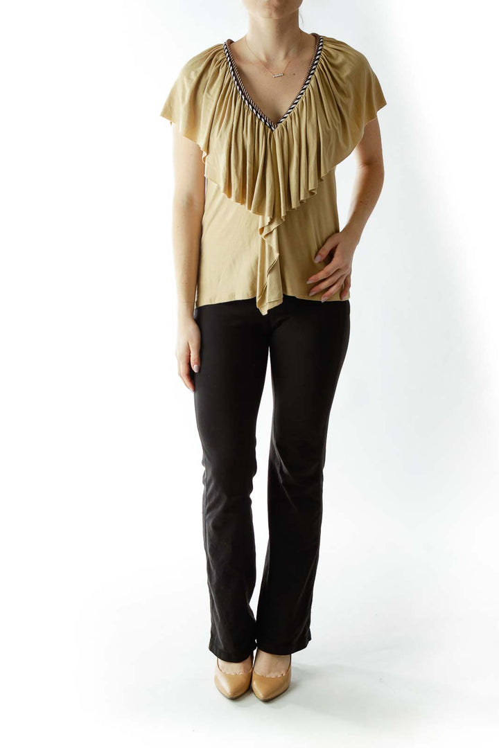 Beige Ruffled Top with Neck Rope Detailing