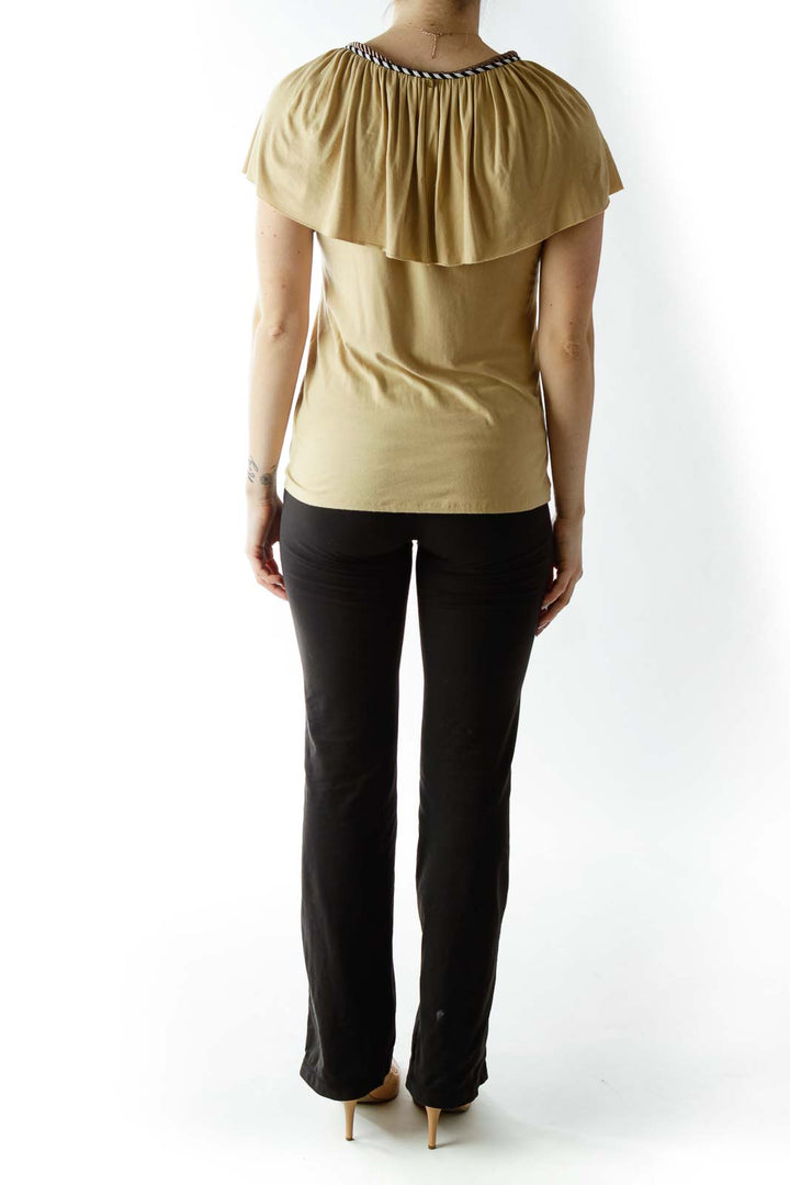 Beige Ruffled Top with Neck Rope Detailing