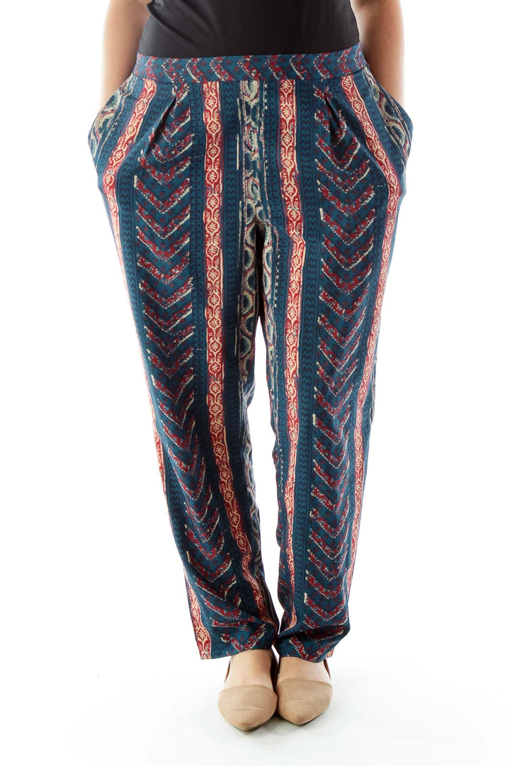 Print Blue White & Red Pants