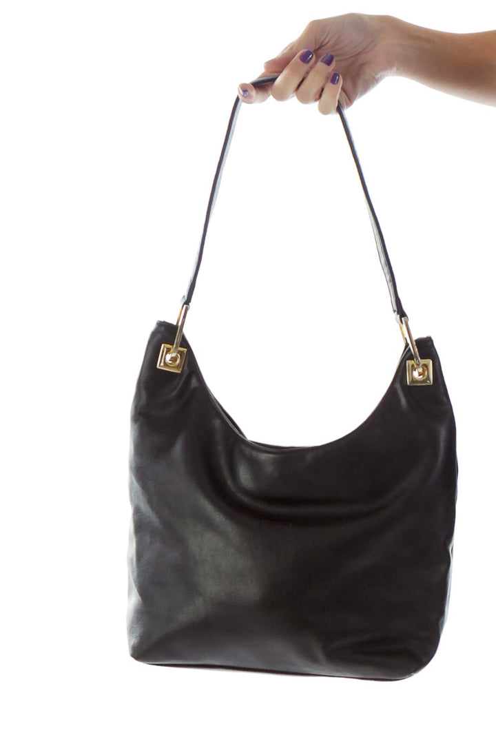 Black Leather Hobo Shoulder Bag