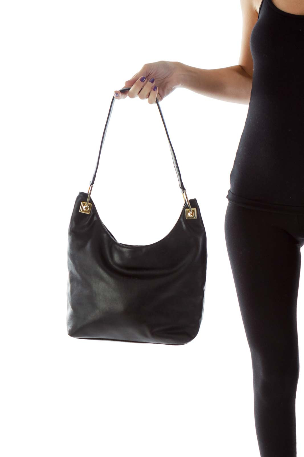 Black Leather Hobo Shoulder Bag