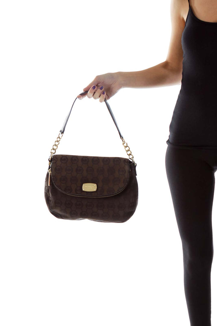 Brown Black Monogrammed Shoulder Bag