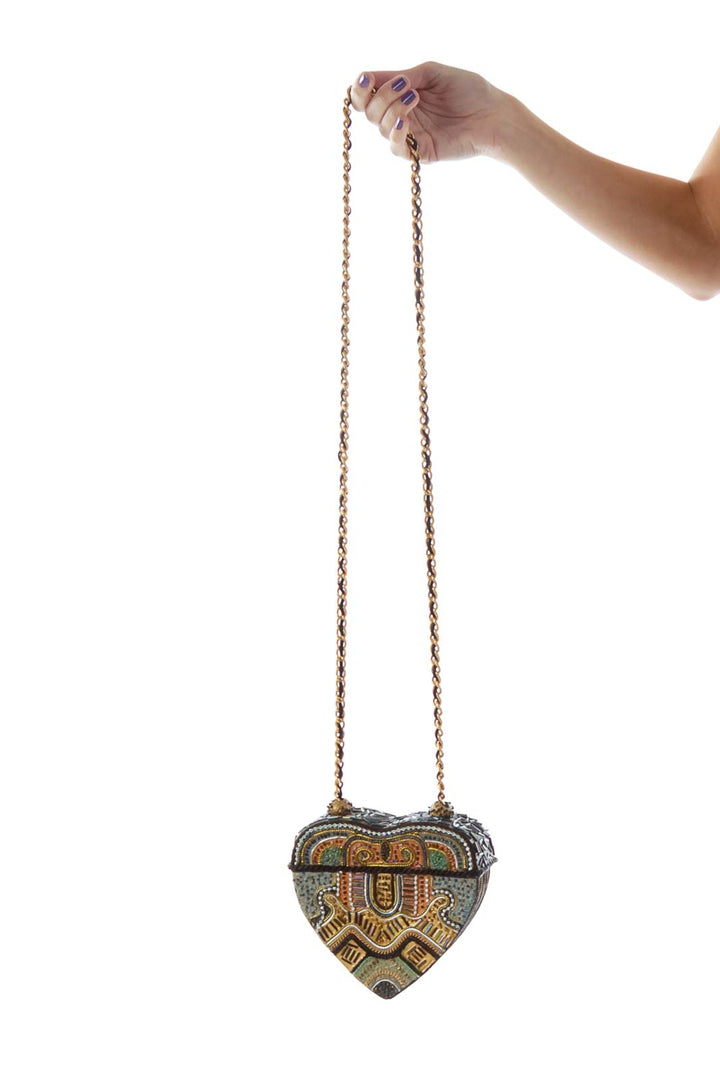 Multicolor Beaded Heart-Shaped Crossbody Box