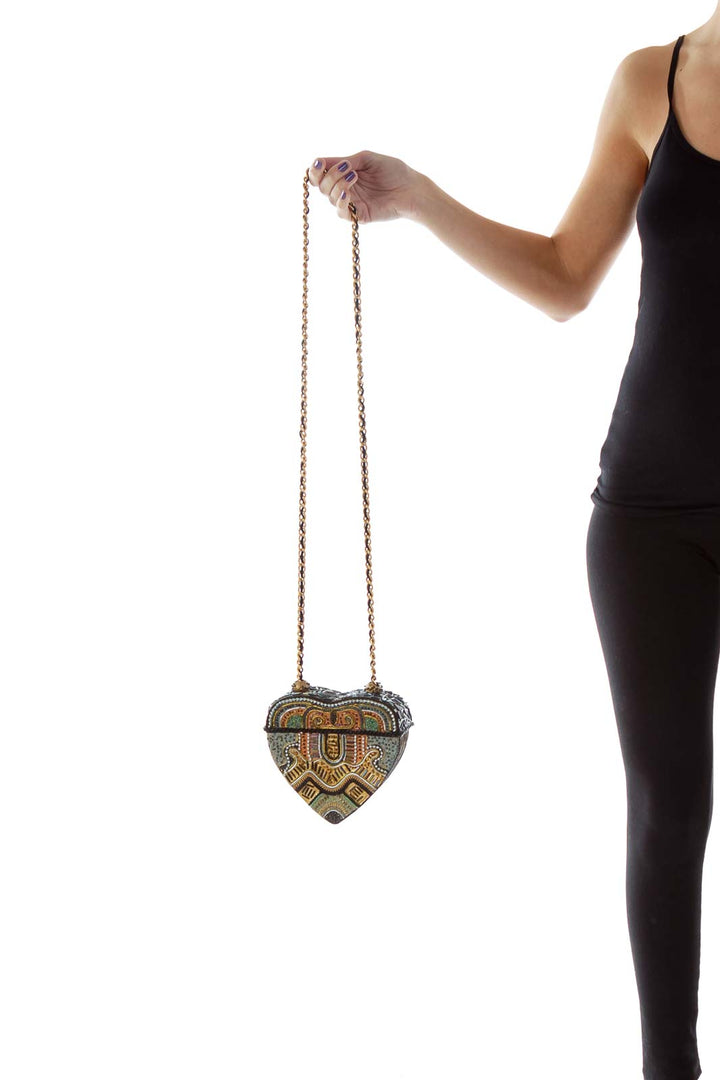 Multicolor Beaded Heart-Shaped Crossbody Box