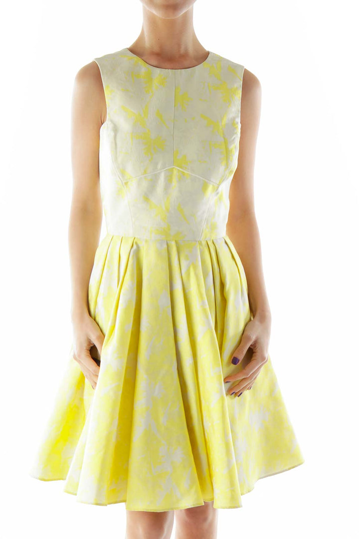 Cream Yellow Flared Floral Dress