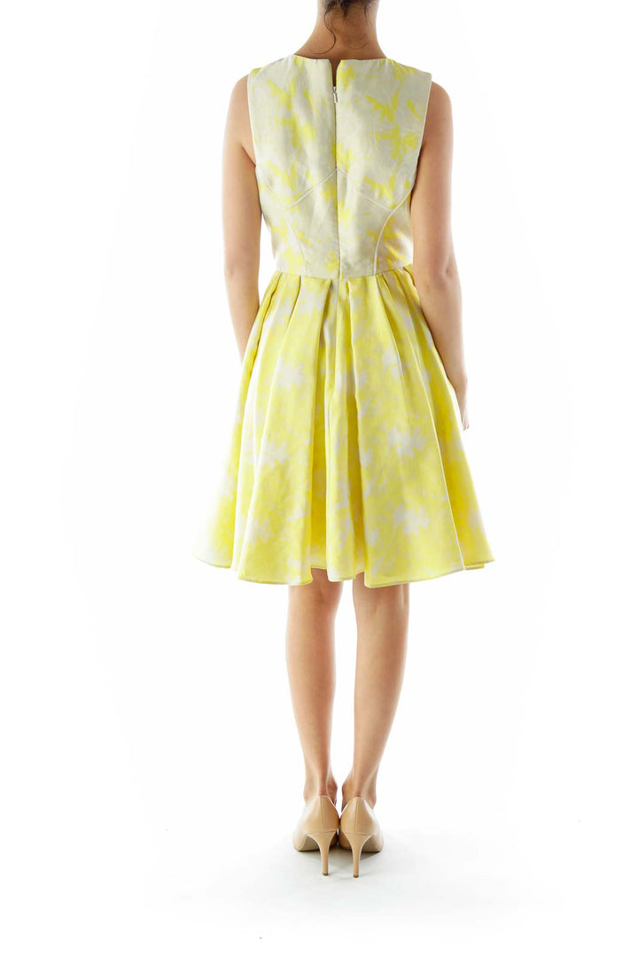 Cream Yellow Flared Floral Dress