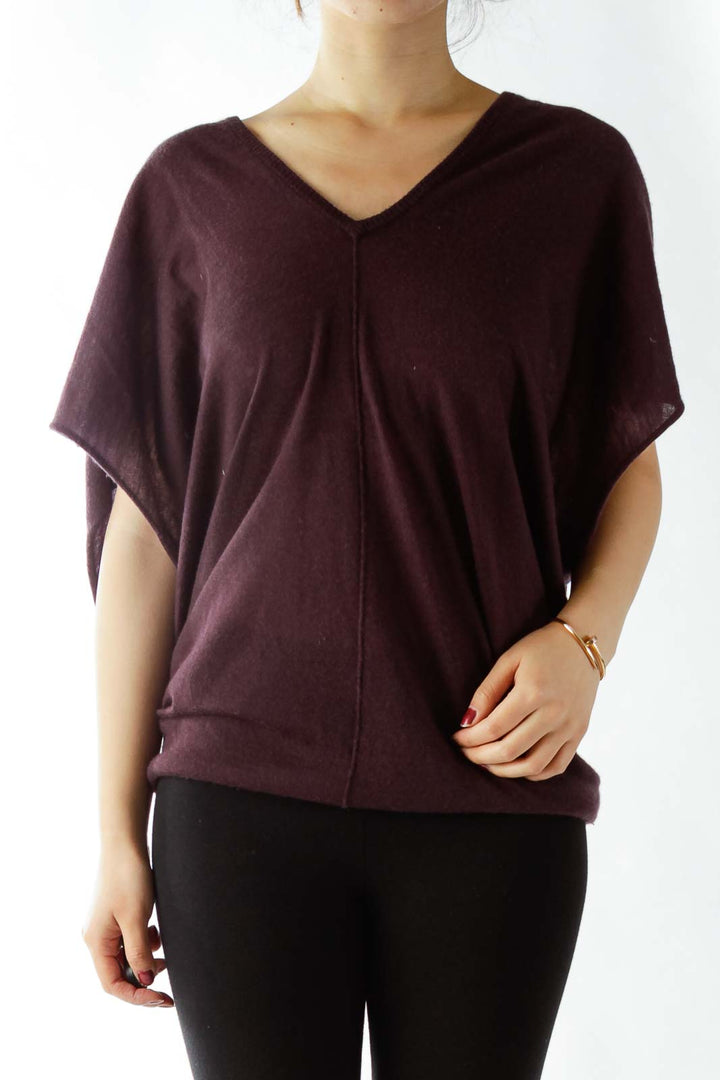 Purple V-Neck Loose Cashmere Top