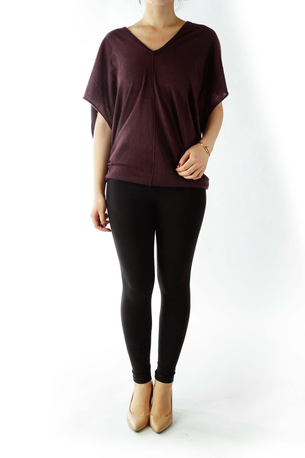 Purple V-Neck Loose Cashmere Top