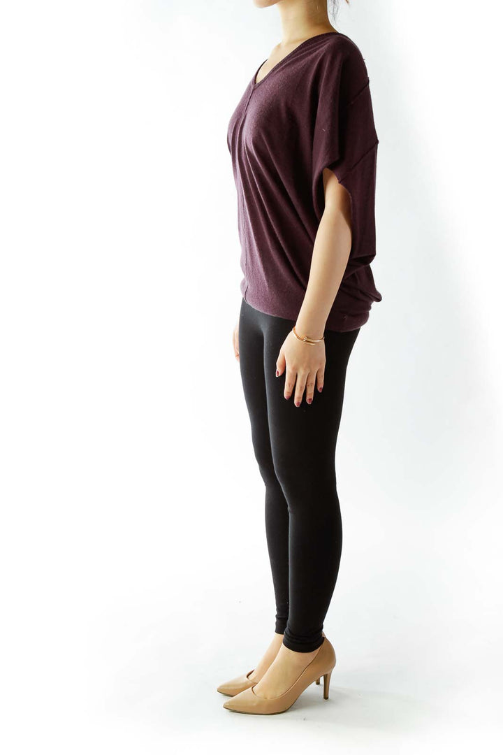 Purple V-Neck Loose Cashmere Top