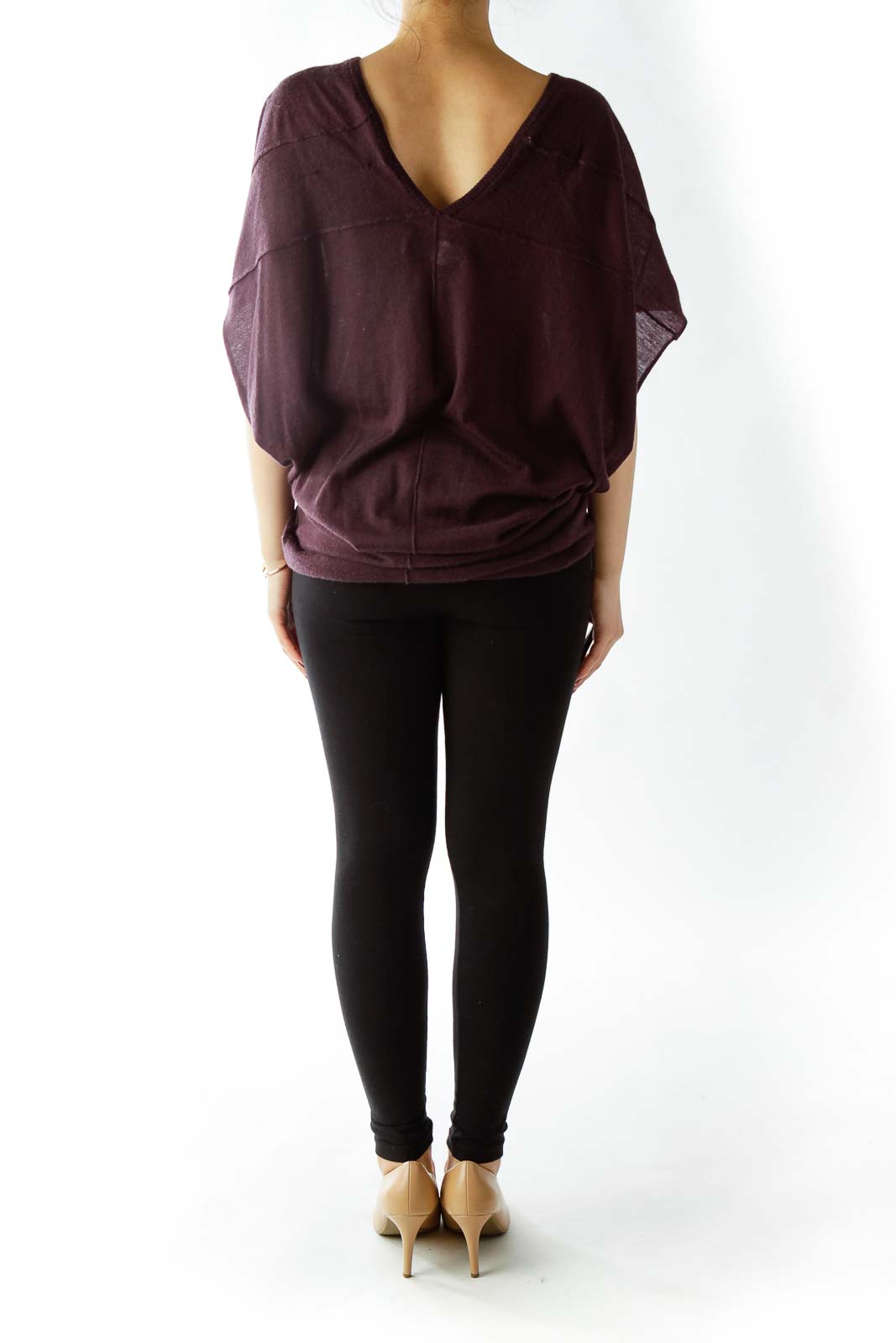 Purple V-Neck Loose Cashmere Top