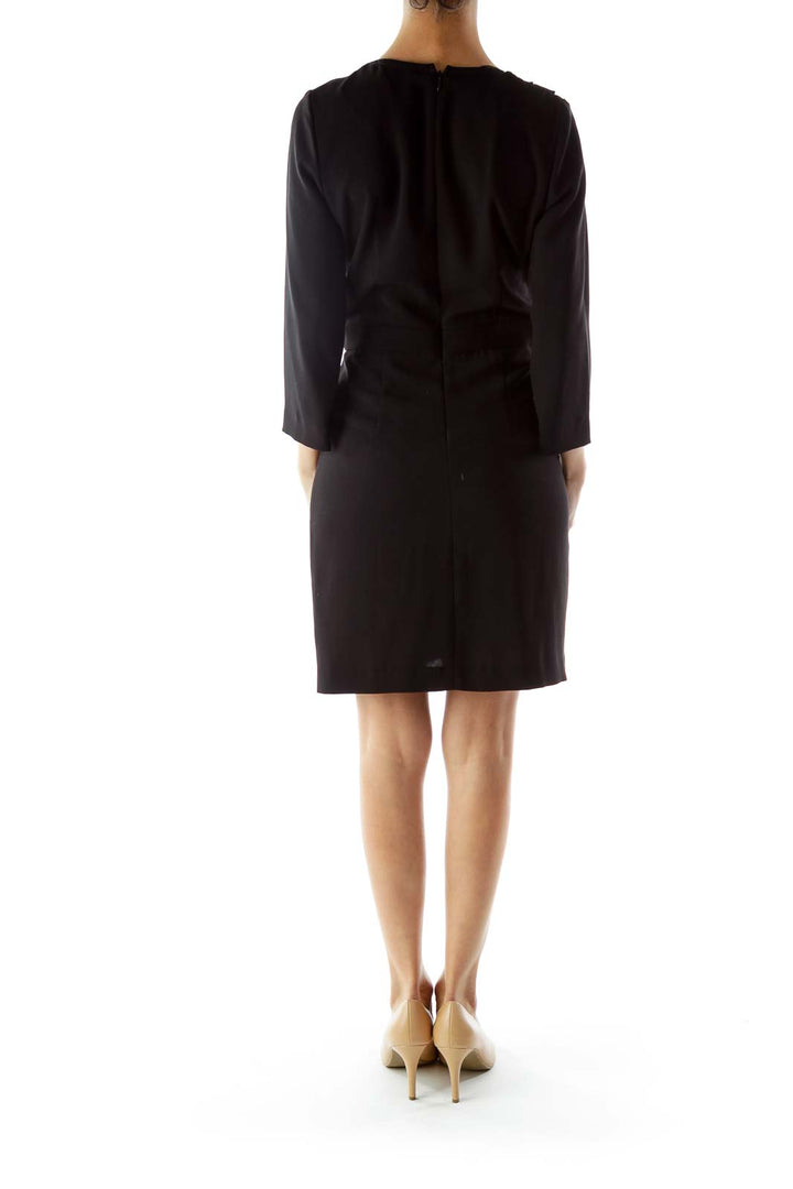 Black Three-Quarter Sleeve Dress with Wrap Detail