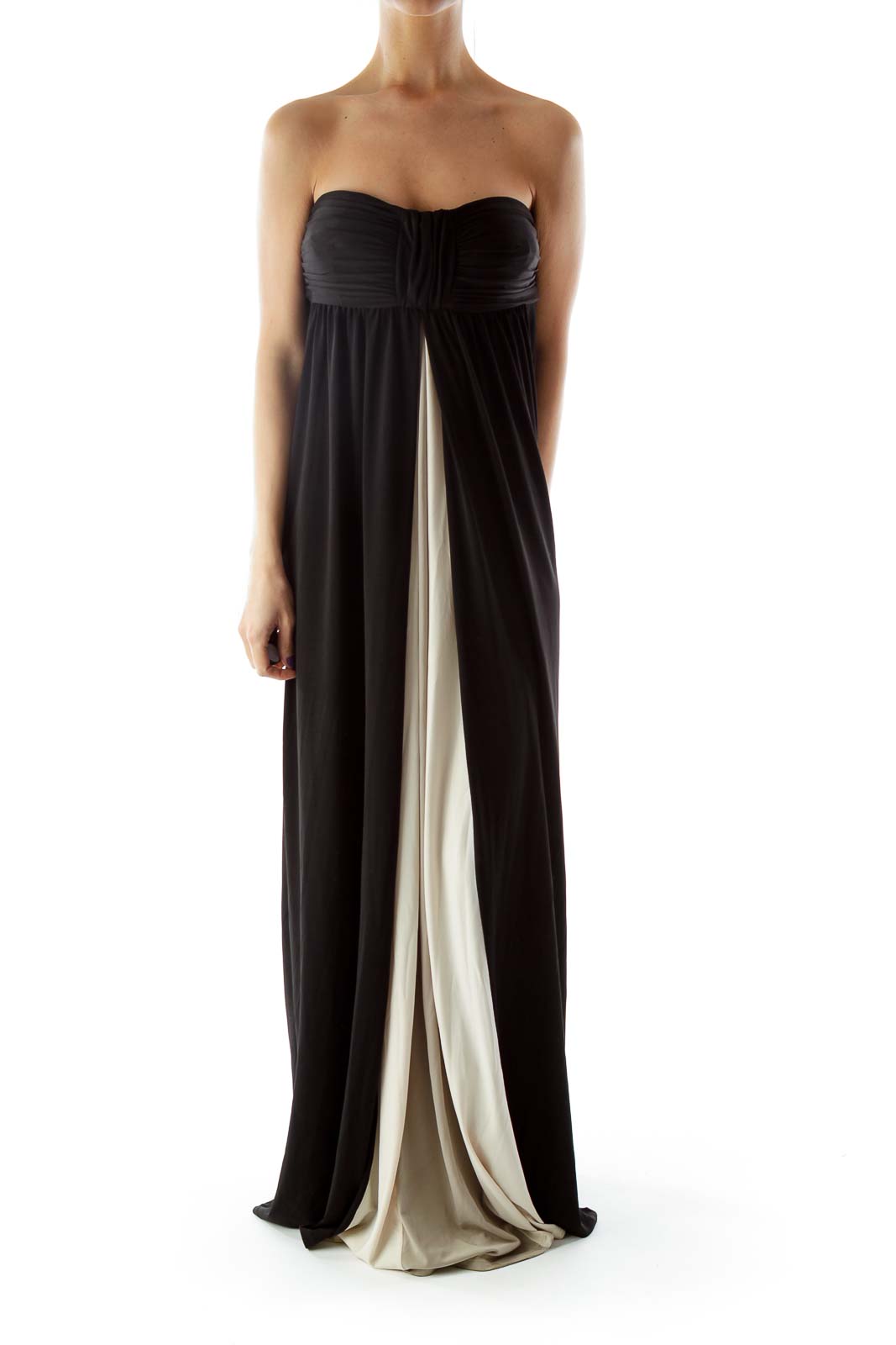 Black Strapless Color Block Evening Dress