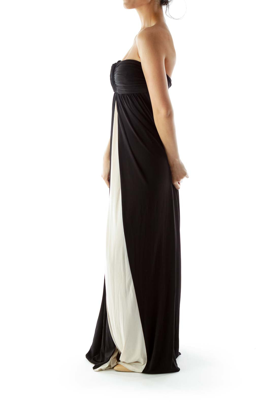 Black Strapless Color Block Evening Dress