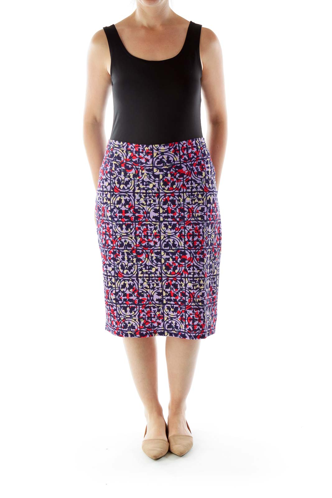 Multicolored Print Pencil Skirt