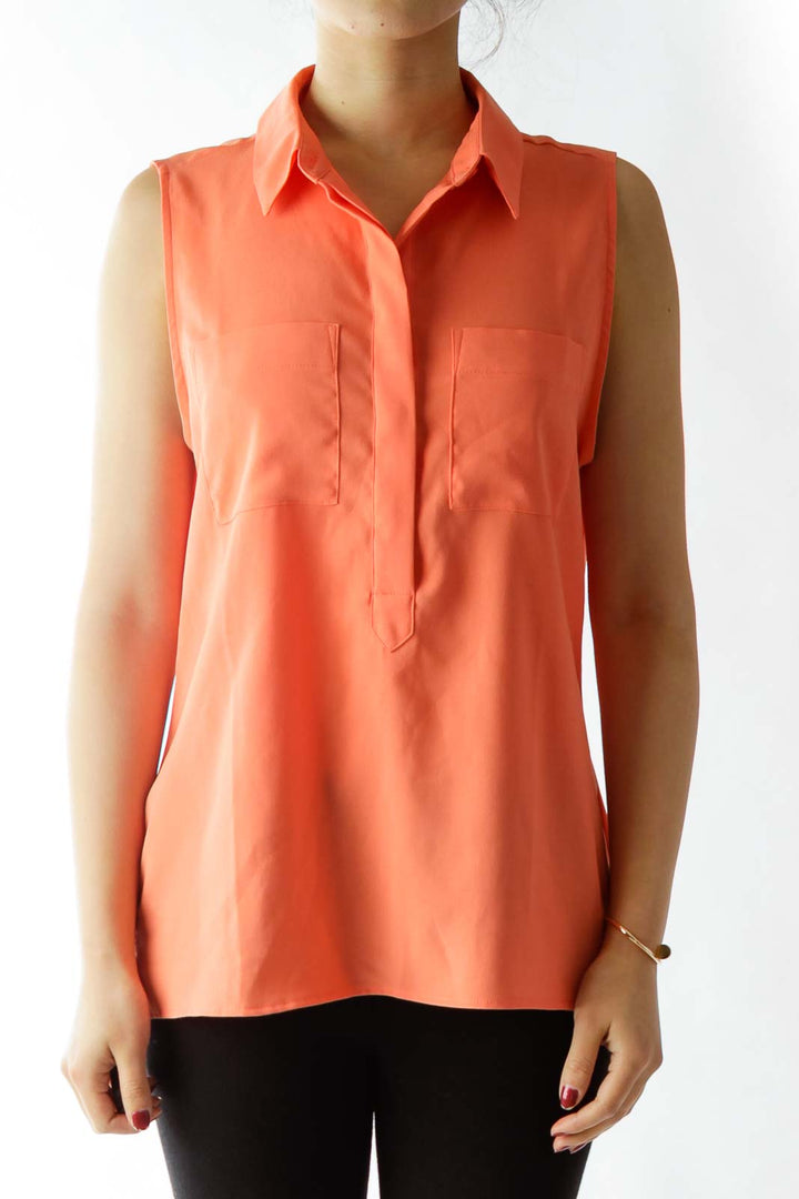 Orange Pocketed Tank Top