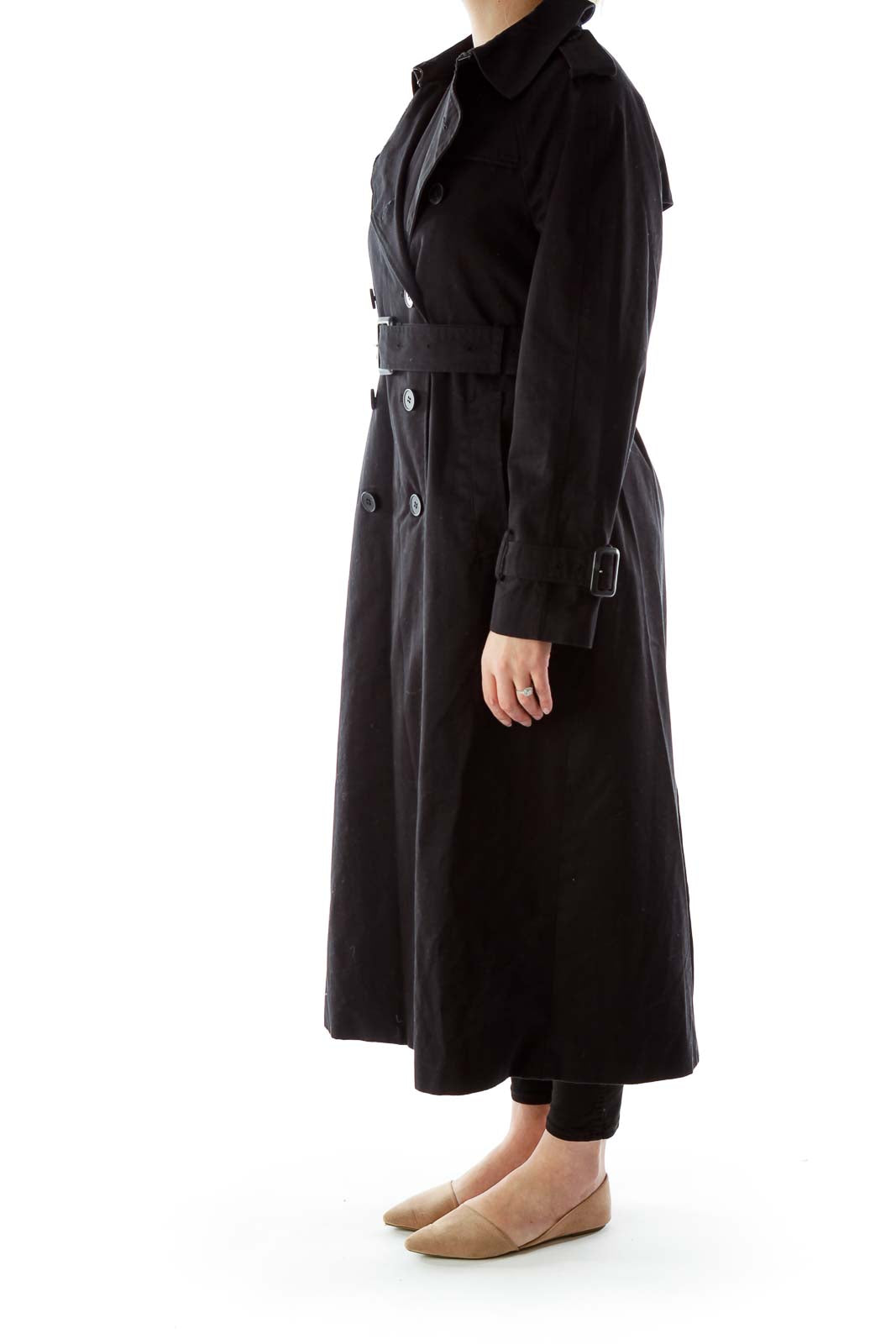 Black Buttoned Trench Coat