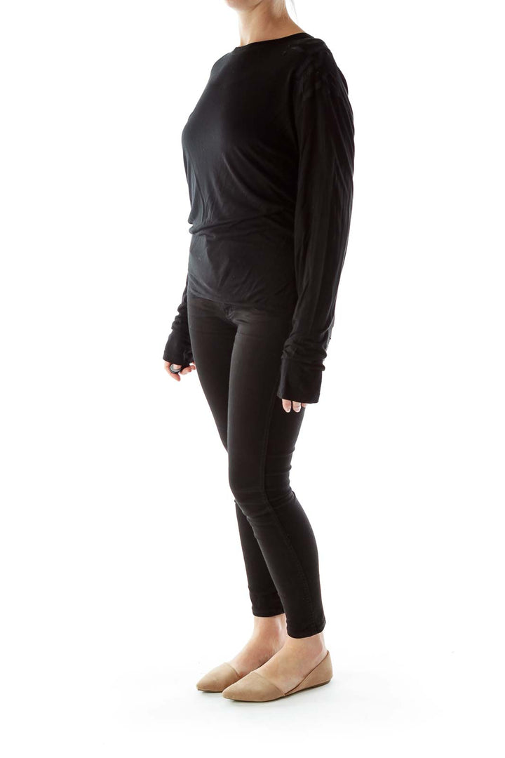 Black Embroidered Long Sleeve Top