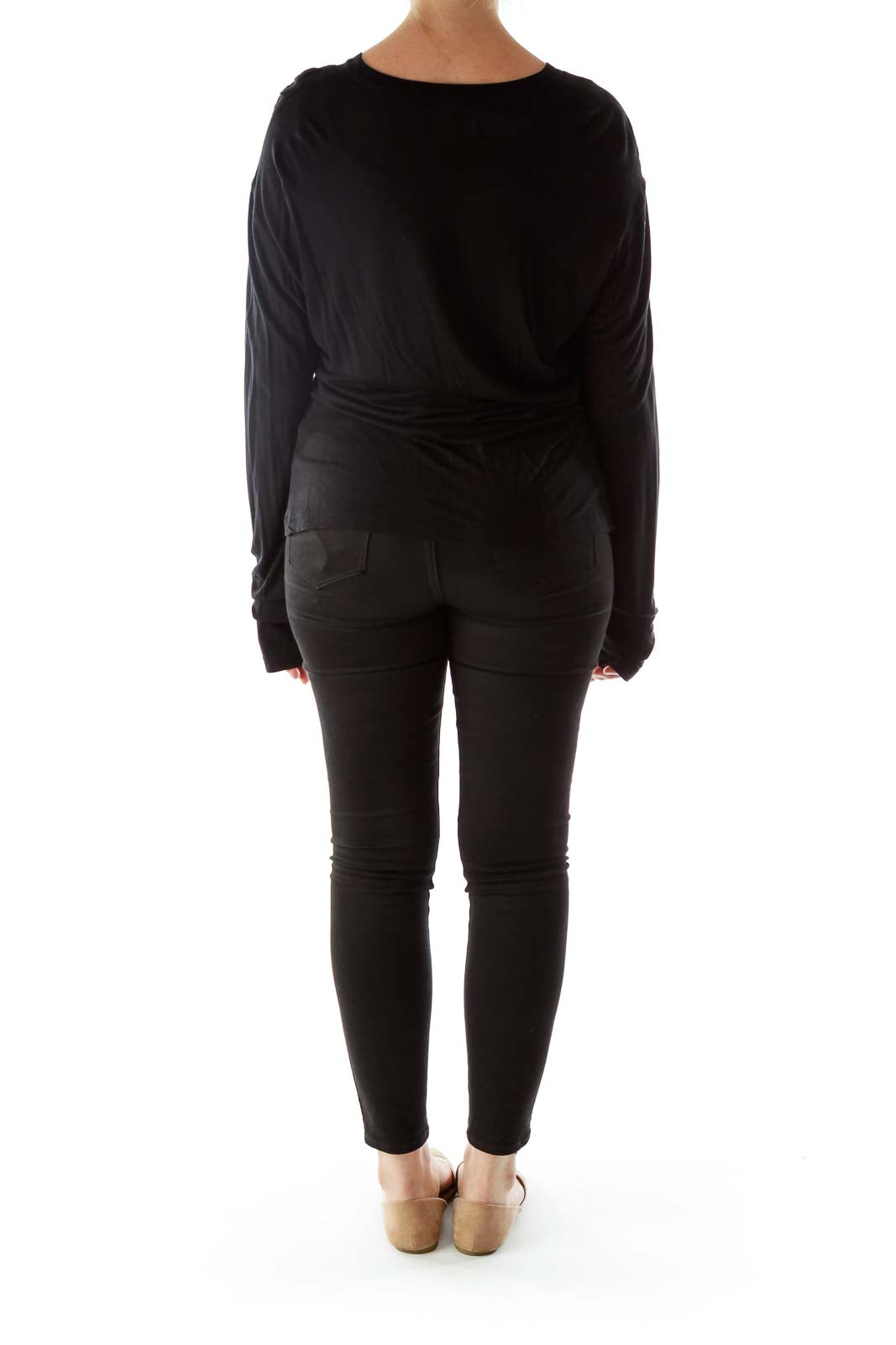 Black Embroidered Long Sleeve Top