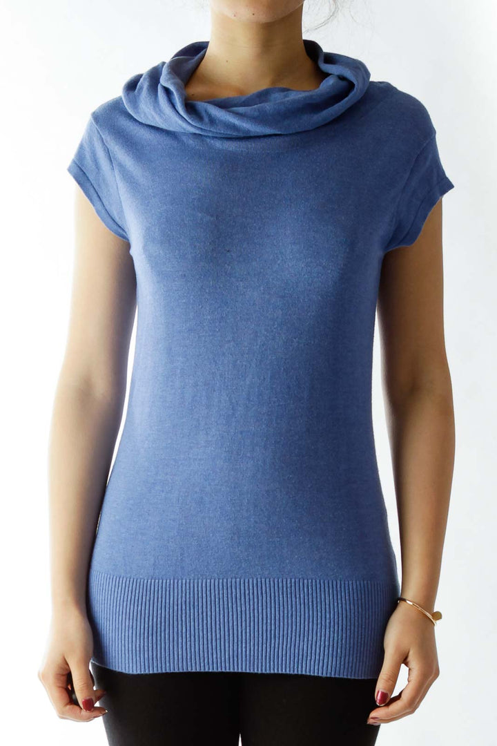 Blue Cowl Neck Knit Top