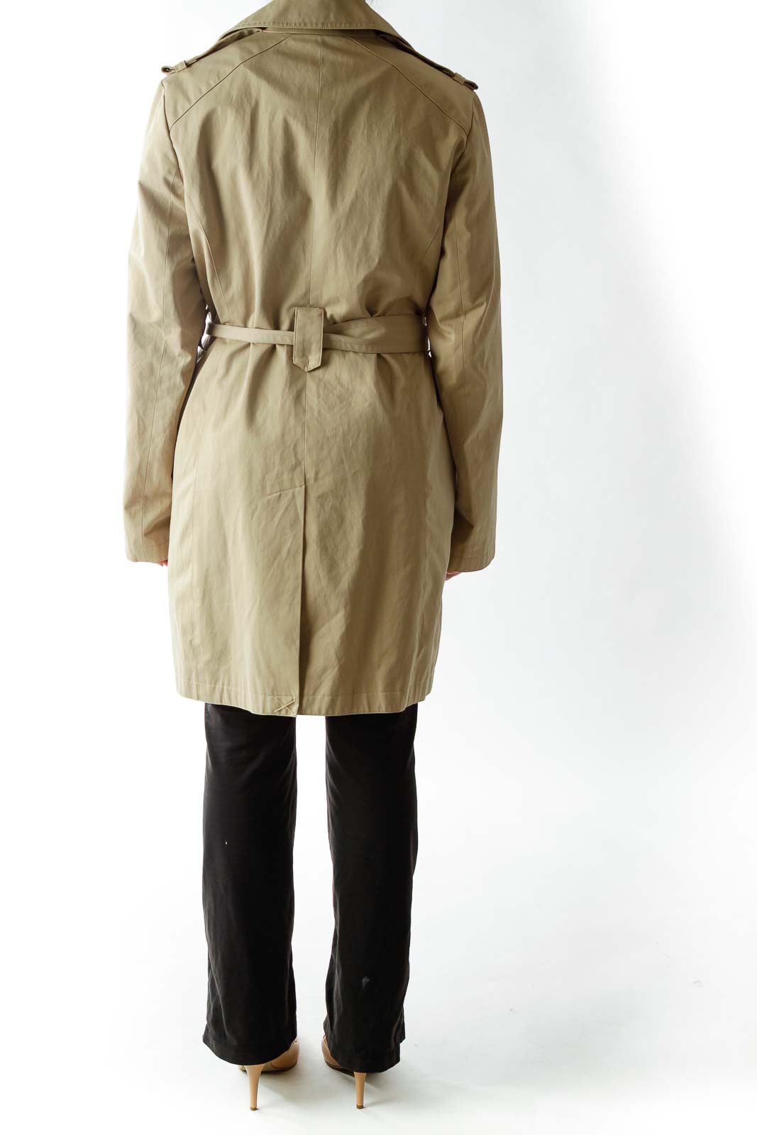 Beige Double-Breasted Belted Trench Coat