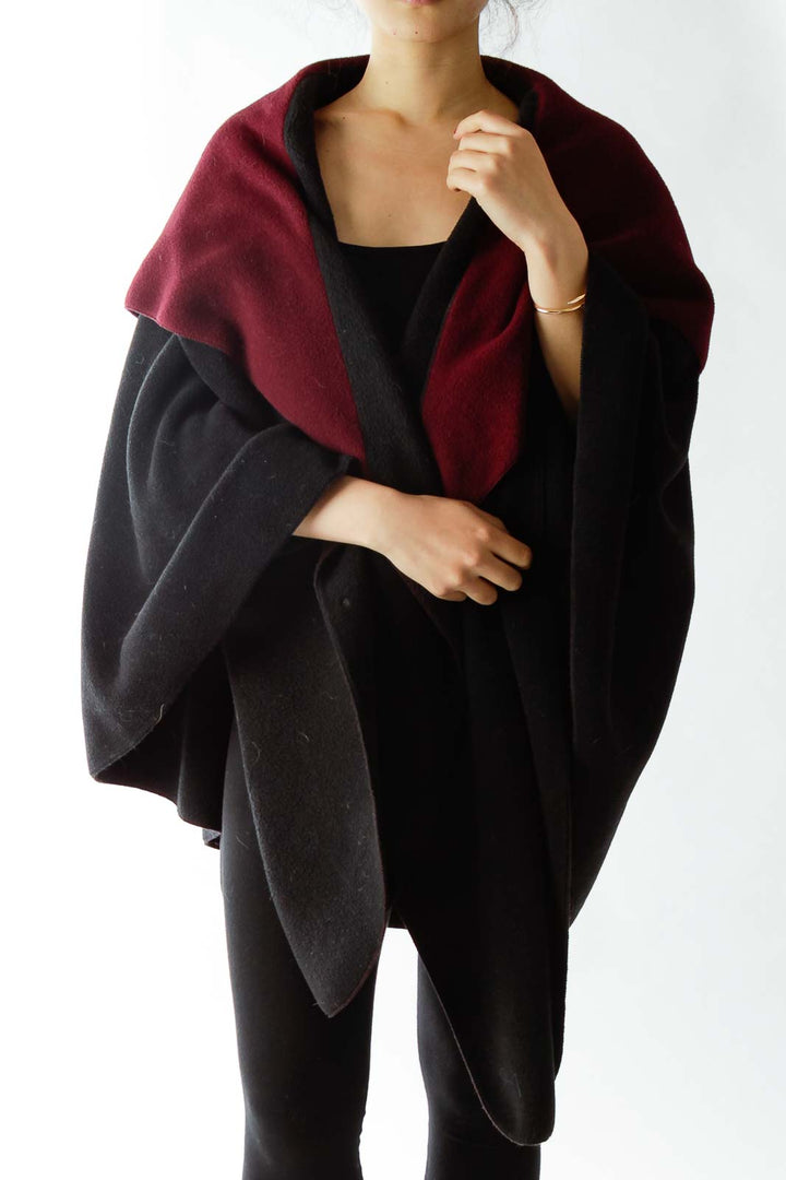 Black Red Fleece Open Cape