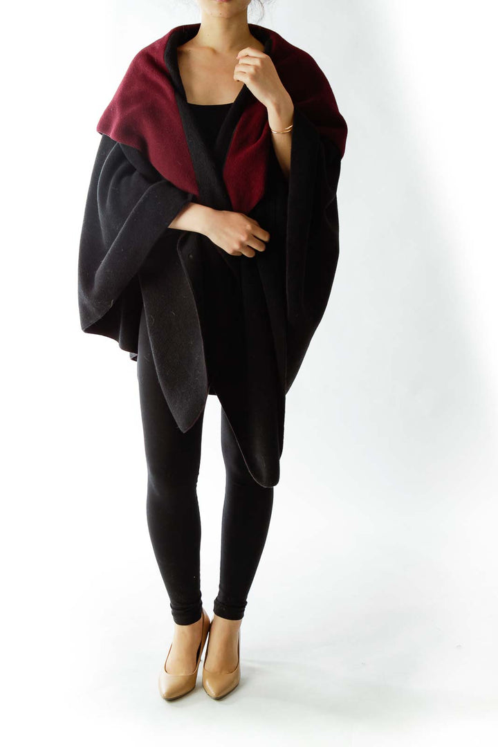 Black Red Fleece Open Cape