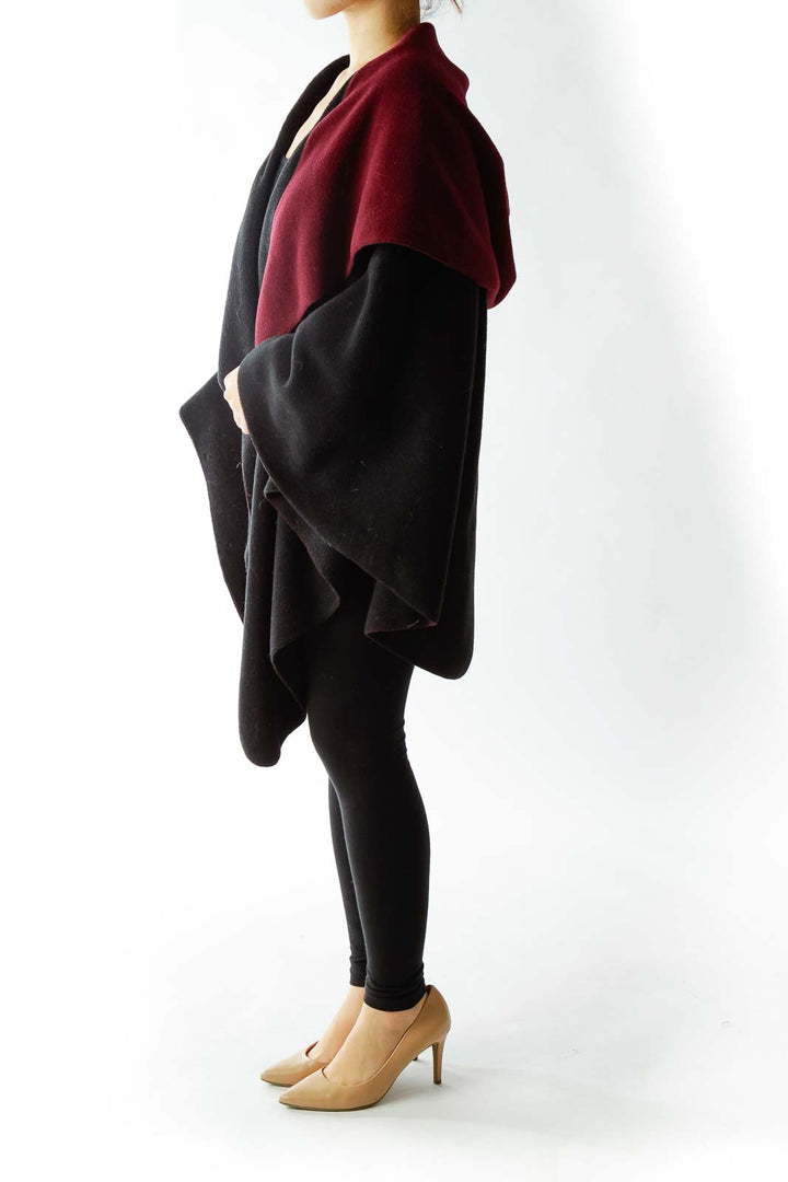 Black Red Fleece Open Cape