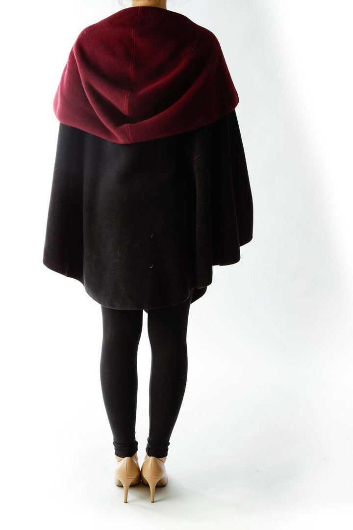 Black Red Fleece Open Cape