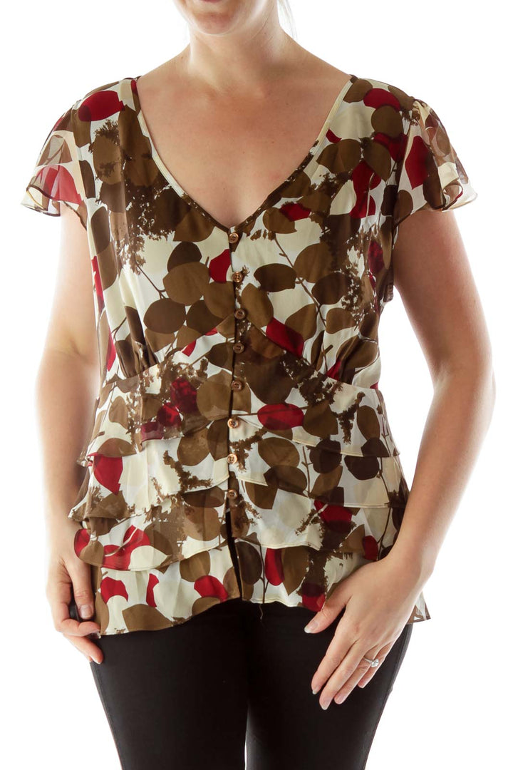 Multicolor Print Top with Ruffled Detailing