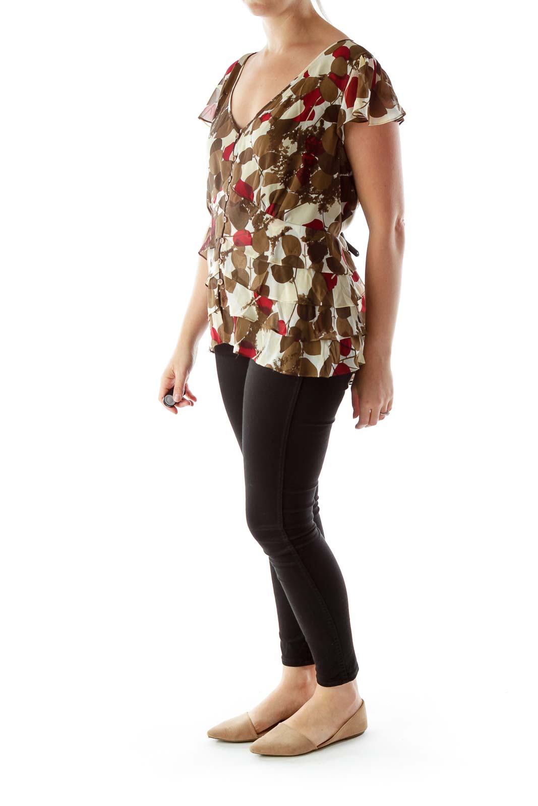 Multicolor Print Top with Ruffled Detailing