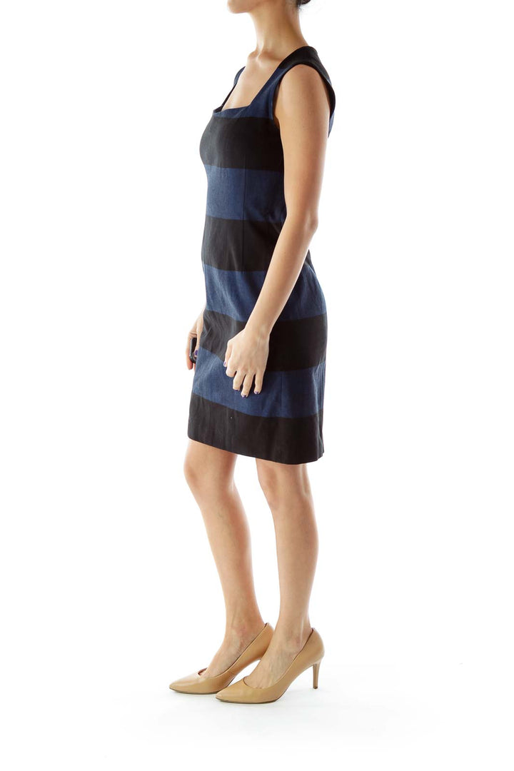 Black Blue Fitted Square Neck Dress