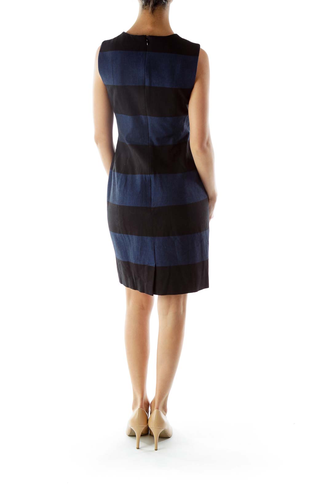 Black Blue Fitted Square Neck Dress