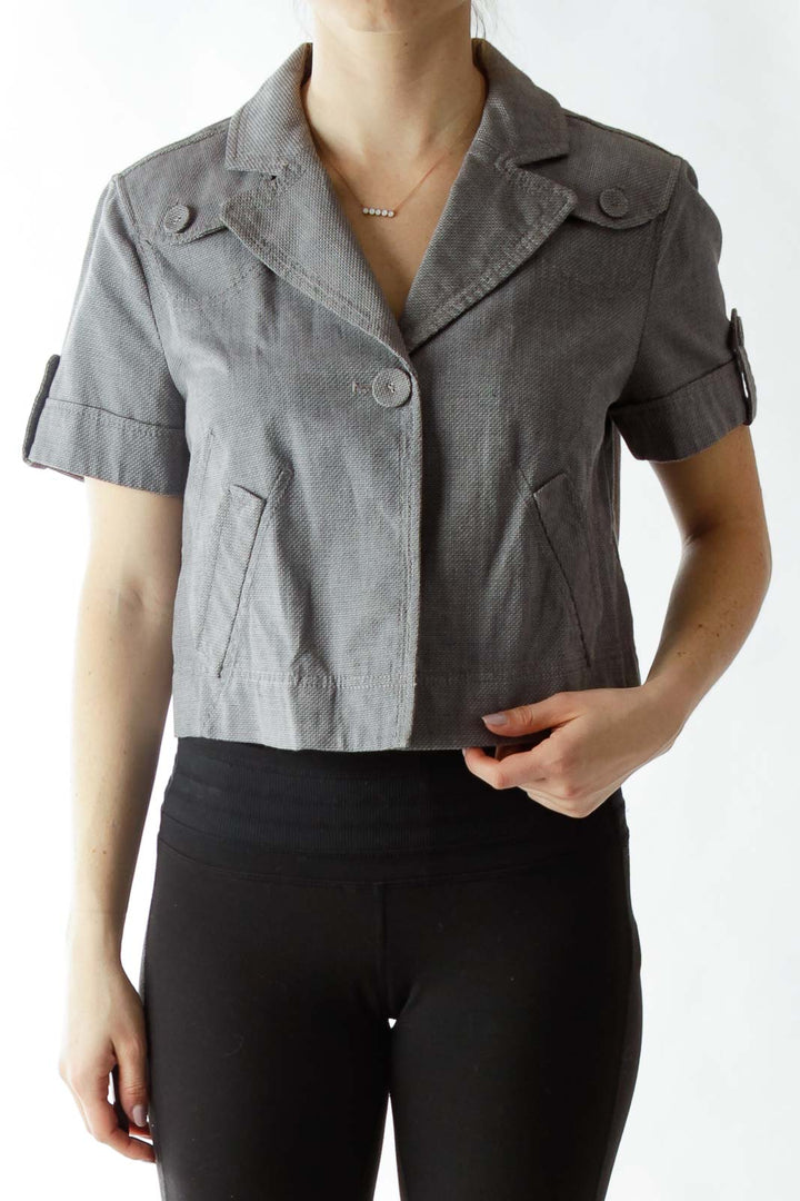 Gray Cropped Buttoned Jacket