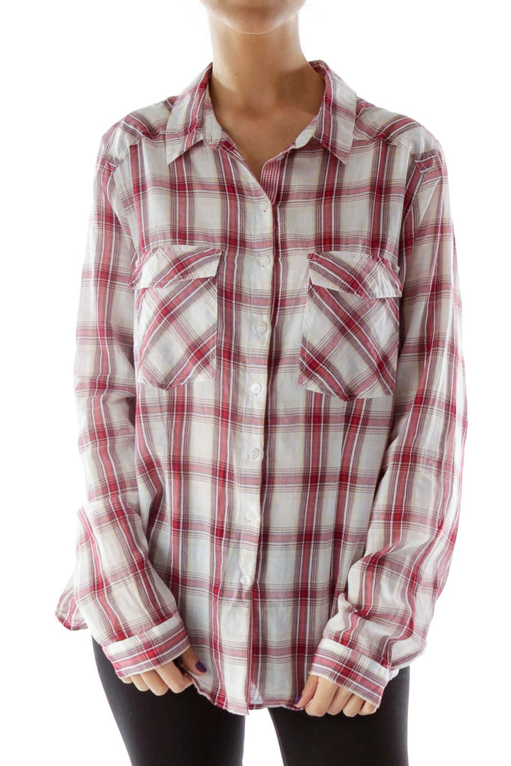 Red and Beige Plaid Button Down