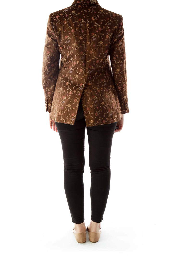 Brown Pink Flower Print Blazer