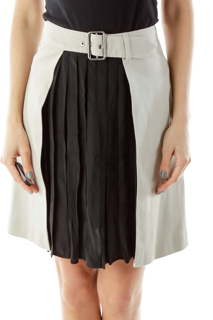 Gray Black Belted Pleated Skirt