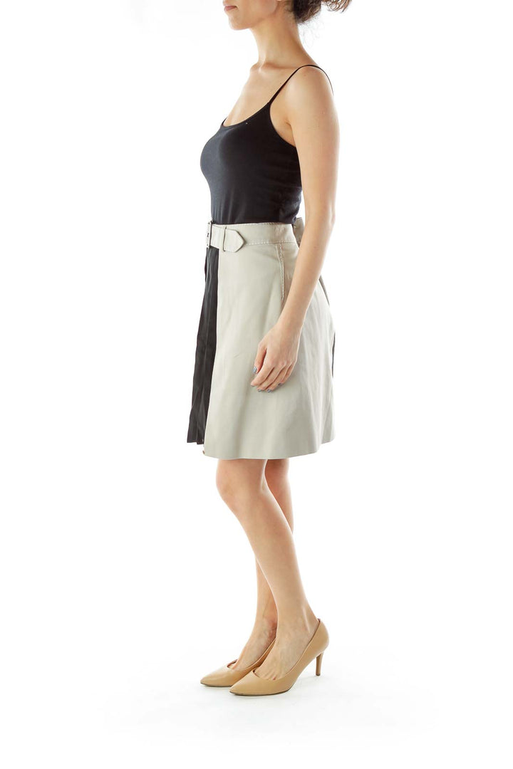 Gray Black Belted Pleated Skirt