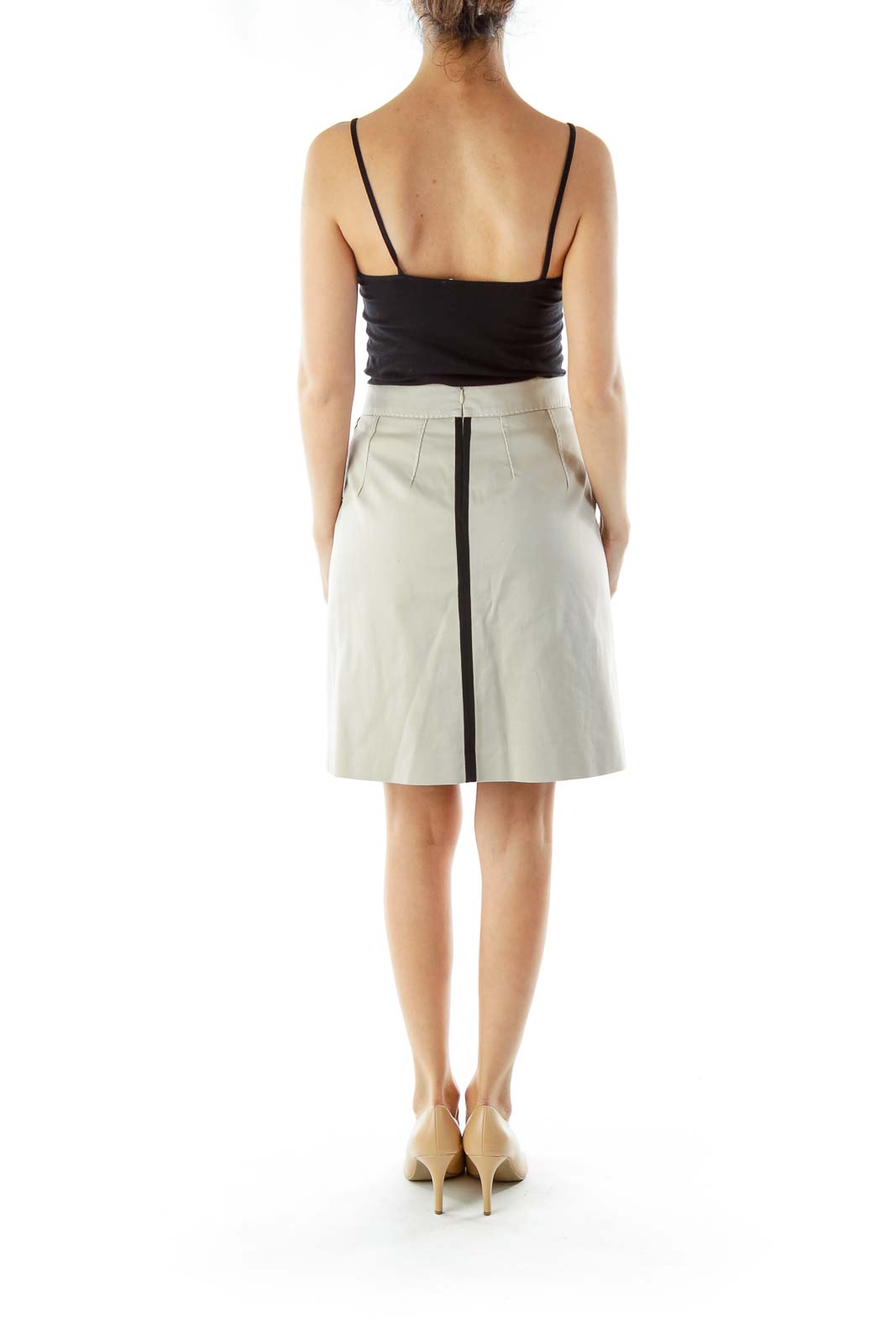 Gray Black Belted Pleated Skirt