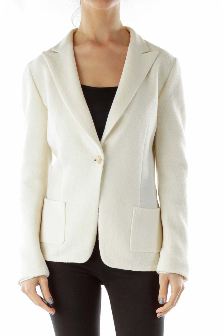 Cream Single-Breasted Wool Blazer