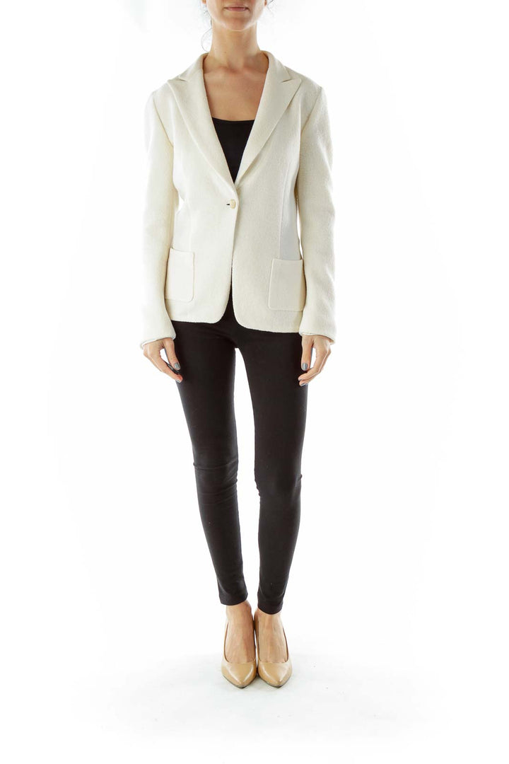 Cream Single-Breasted Wool Blazer