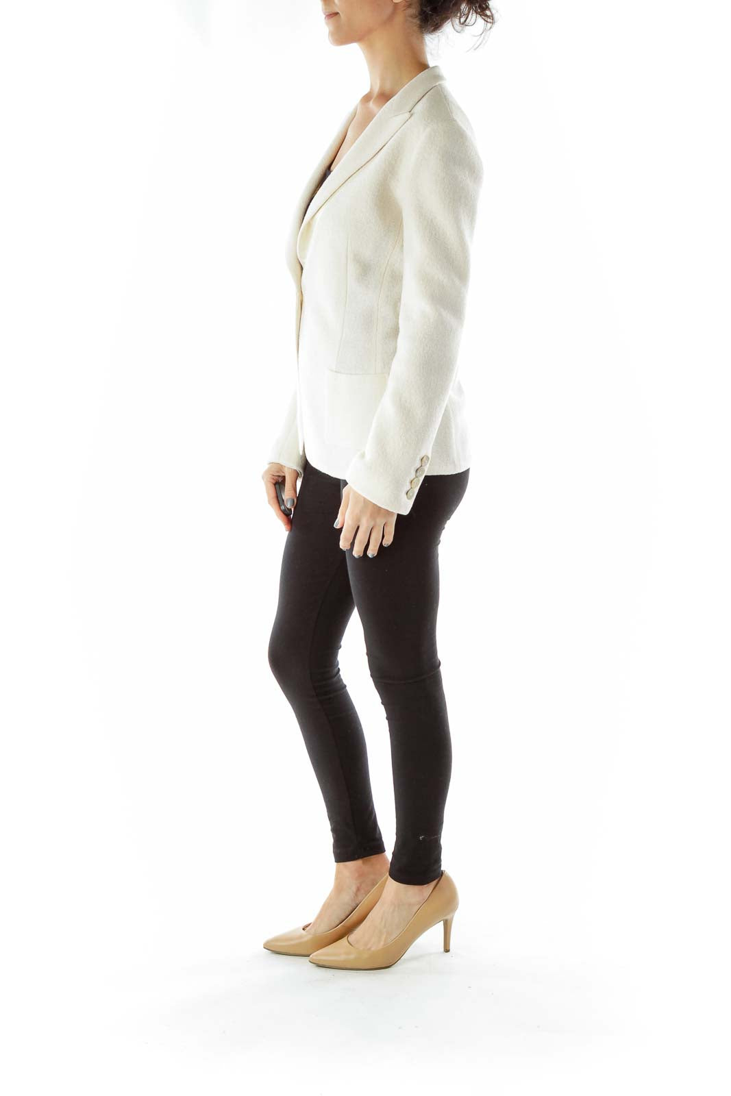 Cream Single-Breasted Wool Blazer