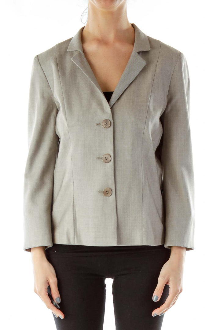 Gray Single-Breasted Suit Jacket