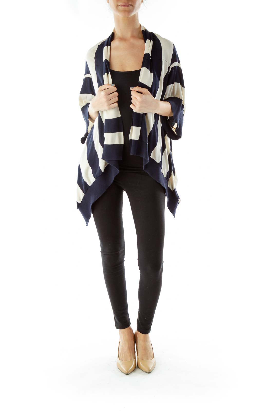 Cream Navy Loose Cardigan